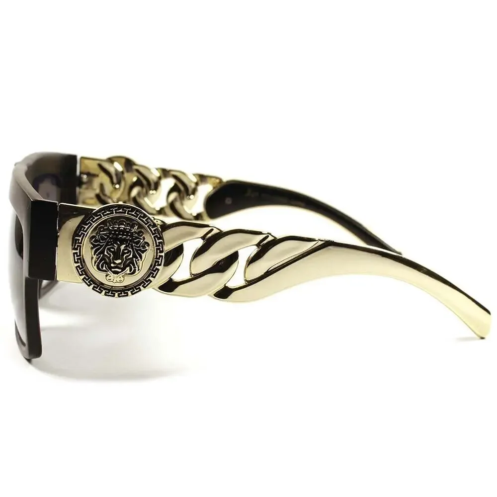 Rich Rapper Hip Hop Stylish Gold Link Chain Matte Black Frame Square Sunglasses